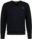 Sweater GANT "Strickpullover CLASSIC COTTON V-NECK", Herren, Gr. 3XL, blau,