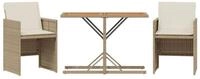 vidaXL Gartenlounge-Set 3-tlg. Bistro-Set mit Kissen Beige Poly Rattan, (1-tlg)