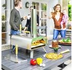 Outsunny Pizzaofen aus Edelstahl, mit 1cm dick Pizzastein, Klappbein, Pizzaschaufel,