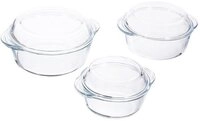 Pasabahce Auflaufform Pasabahce 159021 Auflaufform Glas 3er-Set Rund mit Deckel