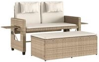 vidaXL Gartenbank, Outdoor Bank Verstellbar mit Kissen Beige Poly Rattan