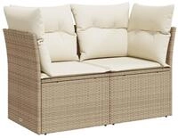 vidaXL Sofa, Gartensofa mit Kissen 2-Sitzer Beige Poly Rattan
