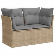 vidaXL Loungesofa Gartensofa mit Kissen 2-Sitzer Beige Poly Rattan, 1 Teile