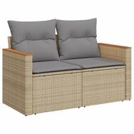vidaXL Sofa, Gartensofa mit Kissen 2-Sitzer Beige Poly Rattan