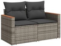 vidaXL Sofa, Gartensofa 2-Sitzer mit Kissen Grau Poly Rattan