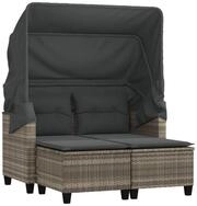 vidaXL Sofa, Gartensofa 2-Sitzer mit Dach und Hockern Hellgrau Poly Rattan