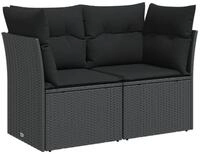 vidaXL Sofa, Gartensofa mit Kissen 2-Sitzer Schwarz Poly Rattan