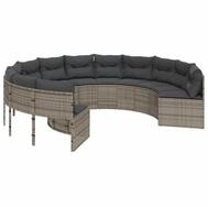 vidaXL Loungesofa Gartensofa mit Kissen Rund Grau Poly Rattan, 1 Teile