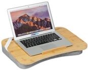 relaxdays Laptop Tablett Graues Laptopkissen mit Bambusablage, Bambus