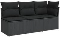 vidaXL Sofa, Gartensofa mit Kissen 3-Sitzer Schwarz Poly Rattan