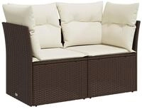 vidaXL Loungesofa Gartensofa mit Kissen 2-Sitzer Braun Poly Rattan, 1 Teile