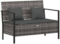 vidaXL Gartenbank, Outdoor Bank 2-Sitzer mit Kissen Grau Poly Rattan