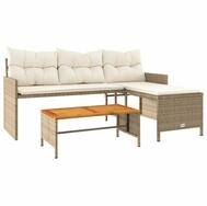 vidaXL Loungesofa Gartensofa in L-Form mit Tisch und Kissen Beige Poly Rattan