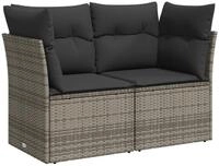 vidaXL Loungesofa Gartensofa 2-Sitzer mit Kissen Grau Poly Rattan, 1 Teile