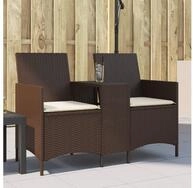 vidaXL Gartenlounge-Set, Gartensofa 2-Sitzer mit Tisch und Kissen Braun Poly...
