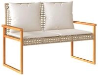 vidaXL Gartenbank Gartenbank mit Kissen Beige Poly Rattan nholz (1-St)