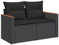 vidaXL Sofa, Gartensofa mit Kissen 2-Sitzer Schwarz Poly Rattan