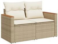 vidaXL Sofa, Gartensofa mit Kissen 2-Sitzer Beige Poly Rattan