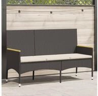 vidaXL Gartenbank, Gartenbank 3-Sitzer mit Kissen Schwarz Poly Rattan