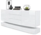 Vladon Sideboard City (Kommode, mit 2 T&uuml;ren und 3 Schubladen), Wei&szlig; matt/Wei&szlig;