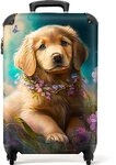 NoBoringSuitcases.com&copy; Kinderkoffer Welpe - Blumenkranz - Schmetterling - Hund -