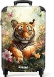 NoBoringSuitcases.com&copy; Kinderkoffer Tiger im Blumenfeld mit Schmetterlingen und