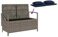 vidaXL Gartenbank, Gartenbank mit Stauraum und Kissen Grau Poly Rattan