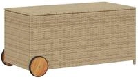 vidaXL Gartenbox, Gartentruhe mit Rollen Beige 190L Poly Rattan