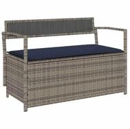 vidaXL Gartenbank Gartenbank mit Stauraum und Kissen Grau Poly Rattan (1-St)