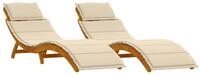 vidaXL Gartenliege Sonnenliege mit Kissen 2 pcs Beige Massivholz, 2 St.