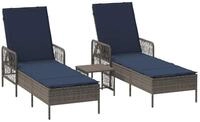 vidaXL Gartenliege Sonnenliege 3 pcs Grau und Marineblau 200 x 55 x 92 cm, 3 St.