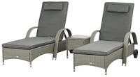 Outsunny Gartenliege Rattan Sonnenliegen mit Tisch