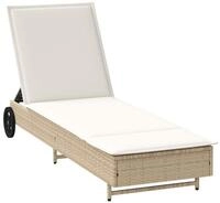 vidaXL Gartenliege Sonnenliege mit Rollen und Auflage Beige Poly Rattan, 1 St.
