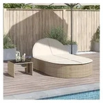 vidaXL Gartenliege, Doppel-Sonnenliege mit Auflagen Beige Poly Rattan