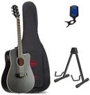 Red Hill Westerngitarre, Westerngitarren Set DCE-S Black 2 inklusive Gitarre St&auml;nder