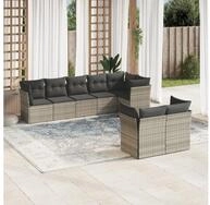 vidaXL Gartenlounge-Set, 8-tlg. Garten-Sofagarnitur mit Kissen Hellgrau Poly...