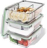 classbach Frischhaltedose C-FHDM 4021 G, Meal Prep Boxen Glas mit F&auml;chern, 3er Set