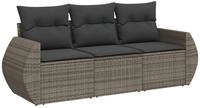 vidaXL Loungeset vidaXL 3-tlg. Garten-Sofagarnitur mit Kissen Grau Poly Rattan