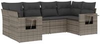 vidaXL Gartenlounge-Set 6-tlg. Garten-Sofagarnitur mit Kissen Grau Poly Rattan,