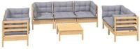 vidaXL Gartenlounge-Set 8-tlg. Garten-Lounge-Set mit Grauen Kissen Kiefer...