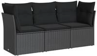 vidaXL Gartenlounge-Set 3-tlg. Garten-Sofagarnitur mit Kissen Schwarz Poly...