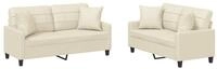 vidaXL Sofa 2-tlg. Sofagarnitur mit Kissen Creme Kunstleder
