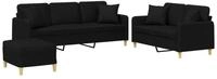 vidaXL Sofa 3-tlg. Sofagarnitur mit Kissen Schwarz Stoff