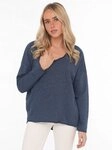 Zwillingsherz Sweatshirt "Positive Mind" ausgefranster V-Ausschnitt, Used Look,