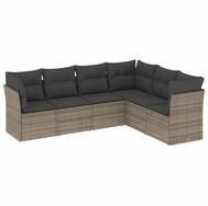 vidaXL Gartenlounge-Set 6-tlg. Garten-Sofagarnitur mit Kissen Grau Poly Rattan,