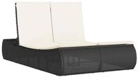 vidaXL Gartenliege Doppel-Sonnenliege mit Kissen Schwarz Poly Rattan, 1 St.