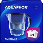 AQUAPHOR Wasserfilter SET Amethyst schwarz inkl. 3 Filterkartuschen MAXFOR+, Zubeh&ouml;r