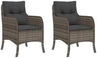 vidaXL Gartenstuhl Gartenst&uuml;hle mit Kissen 2 Stk. Grau Poly Rattan (2 St)