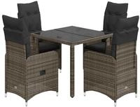 vidaXL Loungeset vidaXL 5-tlg. Garten-Bistro-Set mit Kissen Grau Poly Rattan