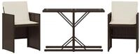vidaXL Gartenlounge-Set 3-tlg. Bistro-Set mit Kissen Braun Poly Rattan, (1-tlg)